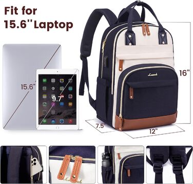 LOVEVOOK Рюкзак для жінок з відділенням для ноутбука 15.6 дюймів, шкільний рюкзак для дівчаток та підлітків, водонепроникний, анти-крадіжка, для школи, подорожей, роботи, легкий, з PU-матеріалу, кольори: бежевий, темно-синій, коричневий