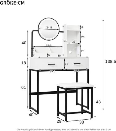 Журнальний столик-туалетник ModernLuxe з дзеркалом, 5 ящиків, розмір 100x76x40 см (без табурета)