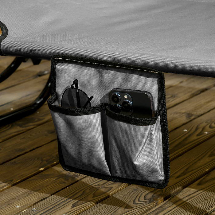 Набір з 2 сонячних лежаків, розкладні садові лежаки з сонцезахисним навісом, спинка з 5 рівнями регулювання висоти, темно-сірий