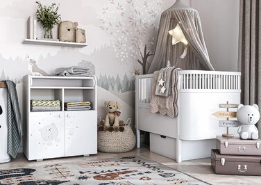 Комод для дитячої кімнати Shefa Wickelkommode 700 Teddy, білий - сучасний комод для немовлят, 47 x 70 x 86 см, білий, ведмедик