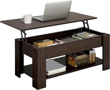 Журнальний столик Yaheetech з регульованою висотою та прихованим місцем для зберігання, 98 x 50 x (42-56) см, колір еспресо