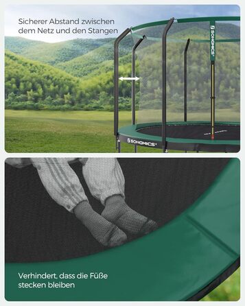 Батут SONGMICS садовий Ø366 см з захисною сіткою та драбиною, чорно-зелений