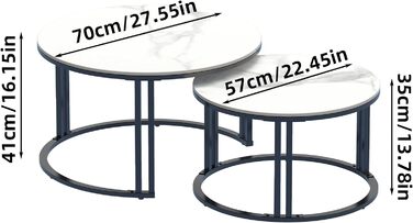 Набір з 2 круглих журнальних столиків мармур, Білий/Чорний, Вітальня/Спальня, Маленький/Великий