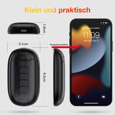 Електричний грієчка для рук, перезаряджається, з магнітом, 7 годин тепла, 3 режими, до 56°C, USB-C, для Рейно, гольф, спорт на відкритому повітрі, чорний N1