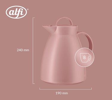 Термос Alfi DAN 1.0 л, рожевий (Ash Rose), пластиковий з термоізоляцією, з скляною вставкою, з кришкою-поворотом, дизайнерський, без BPA, для кави та чаю