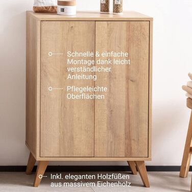 Підставка під раковину Fackelmann Finn, коричневий світлий, 60 см, ретро стиль, Push-to-Open, ніжки, зроблено в Німеччині (дуб, тумба середнього розміру)