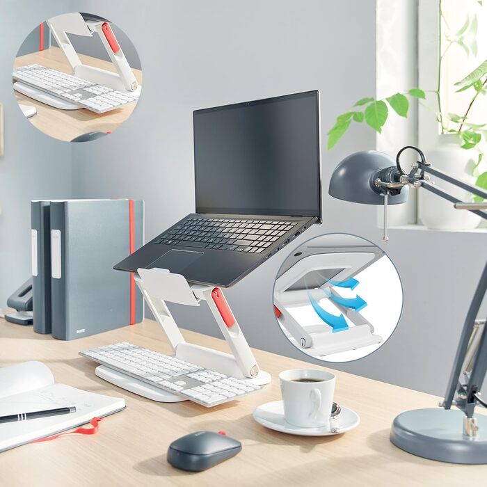 Підставка для ноутбука Leitz Ergo, регульована по висоті, для ноутбуків 13'-15', з 80% переробленого пластику, 6 положень висоти та кута, компактна, 100% перероблювана, білий колір