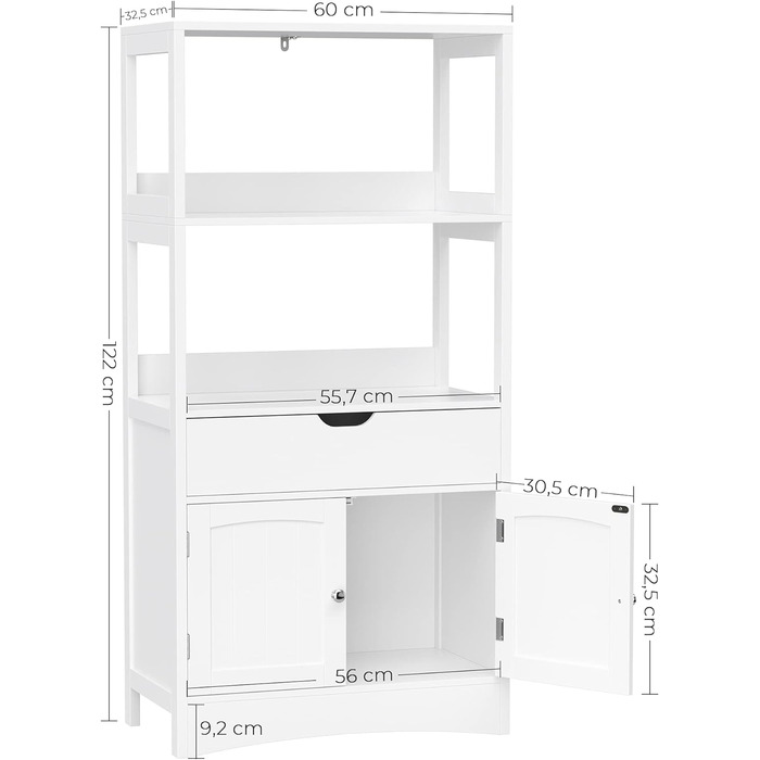 Тумба для ванної кімнати, 4 яруси, дерево, білий, 60x122x32.5 см (Ш x В x Г) BBC64WT