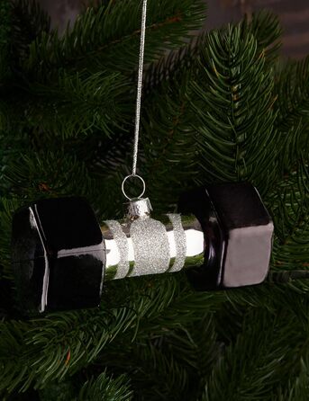 Гантель BRUBAKER - Різдвяна іграшка з ручним розписом - Ялинкова іграшка 10 см - Різдвяна прикраса для спортсменів - Ялинкова іграшка, що дметься з рота - Фітнес-підвіска
