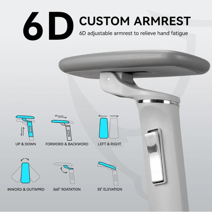 Крісло офісне MUSSO H80 Pro з ергономічною спинкою з сітки, підтримкою попереку, регульованими підлокітниками та підставкою для ніг (світло-сірий)