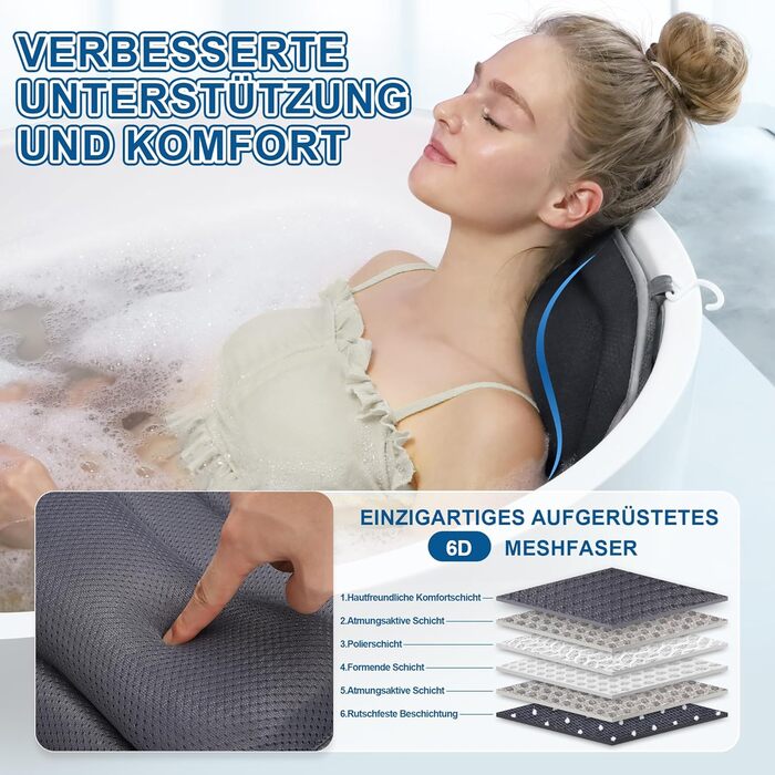 Подушка для ванни Luxus Dicke: повний корпус, підтримка голови, шиї та плечей. Комфорт, розслаблення, аксесуари для спа. Сірий колір