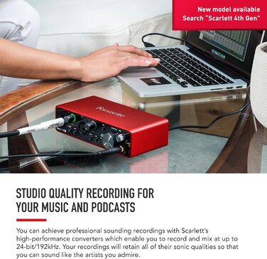 Аудіоінтерфейс Focusrite Scarlett 2i2 3-го покоління з USB: комплект для гітаристів, вокалістів та продюсерів. Студійна якість звуку + ПО