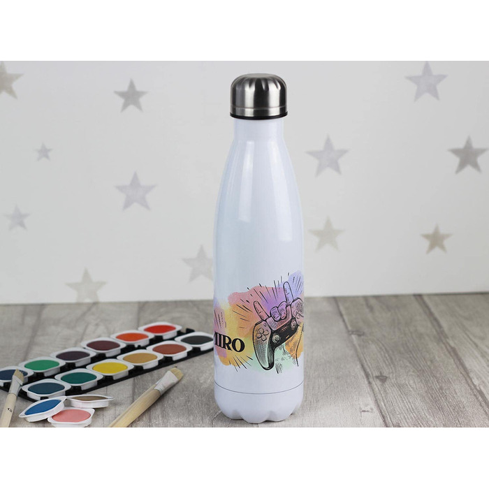 Ізольована пляшка для пиття для дітей, термос з нержавіючої сталі для школи, спорту, персоналізована подарункова пляшка для води (геймер, 500 мл)