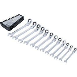 Набір ріжково-накидних ключів з храповиком SW 8-19 мм 12 предметів (Набір ріжково-накидних ключів з храповиком кутовий SW 8 - 19 мм), 6544