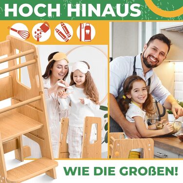 Дитячий навчальний стільчик KIDIZ® для дітей від 1 року | 3-ступеневий, регульована висота, збірка з сосни | Розвиває моторику, Montessori, до 50 кг, антрацит & сосна