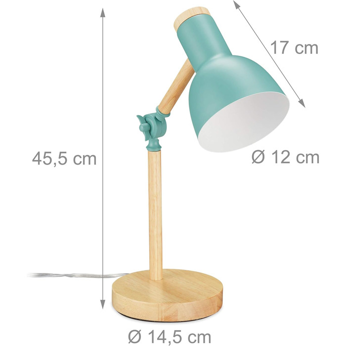 Настільна лампа Relaxdays Retro, регульована, дерево та метал, E14, 45,5x14,5 см, м'ятно-зелена