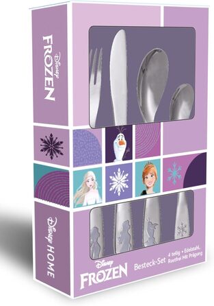 Дитячий столовий набір 'Frozen' з гравіюванням імені | 4 шт. | Нержавіюча сталь | Безпечний та міцний | Можна мити в посудомийній машині