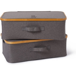 Складаний ящик для зберігання під ліжком Lumaland Органайзер з бамбуковою рамкою з 2 комплектів розміром 54 х 33 х 18 см, (сірий)