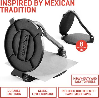 Пресс для тортилій Uno Casa - прес для тако, з бонусним папером для випікання (100 шт.)