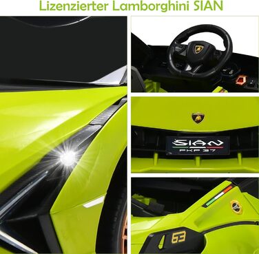 Дитячий електромобіль Lamborghini 12V з пультом, MP3, LED-фарами, зелений, для дітей 3-8 років