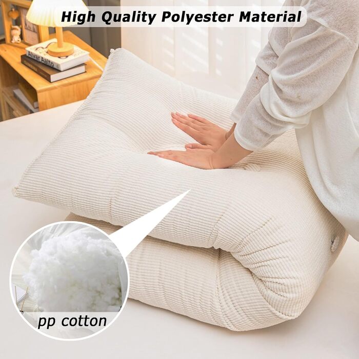 Підголівник для ліжка Hruile Extra Großes, подушка для підтримки попереку, килимок-стілець з підлокітниками для перегляду телевізора, читання, роботи, ігор, 75 x 40 x 55 см, (120*50*20 см, Бежевий)