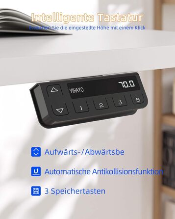 Електричний стіл YIHAYO з висувними ящиками та підставкою для монітора 120x60 см, з функцією пам'яті, Natural White, білий каркас/поверхня