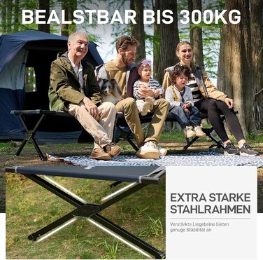 Розкладне ліжко для кемпінгу EVER ADVANCED XXL (214x106 см), посилене кемпінг-ліжко до 300 кг, сіре