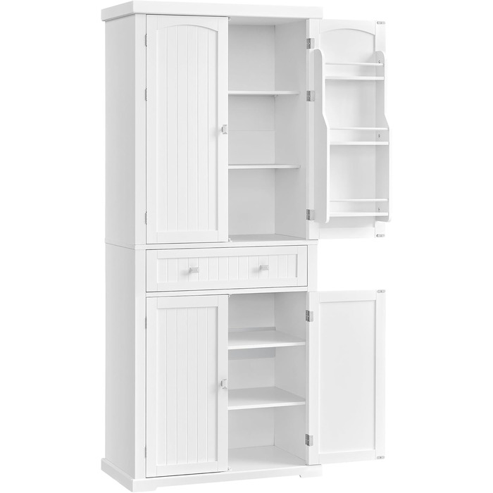 Шафа кухонна VASAGLE, висока, буфет-вітрина, з регульованими полицями, з ящиками, для кухні/вітальні, 40 x 76 x 182,1 см, білий BBC561W21