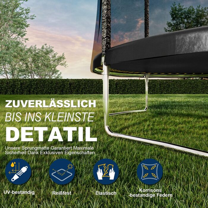 Батут JUMMICO вуличний Ø 228 см з драбиною та кишенею для речей, чорний - безпечний батут для дітей з сертифікацією GS