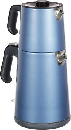 Арзум Ehlikeyf - електрочайник та турка для приготування турецького чаю, 2200W, 3,5л, 1,2л, нержавіюча сталь, регулювання температури, захист від сухого кип'яття, блакитний