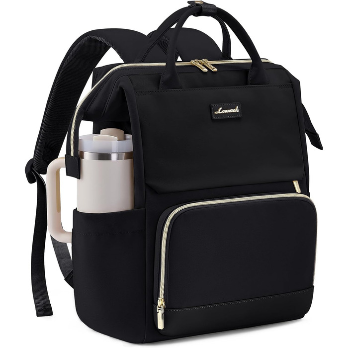 LOVEVOOK Рюкзак для жінок 15.6 дюймів, шкільний рюкзак для підлітків з великою кишенею для пляшки води, елегантний рюкзак для подорожей, сумка для навчання, рюкзак на день, водонепроникний (15.6 дюймів, Чорний)