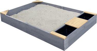 Дерев'яний пісочниця AXI Kelly з лавкою, сидіннями та контейнерами для води | Пісочниця для дітей сірого та коричневого кольору | 180 x 115 см