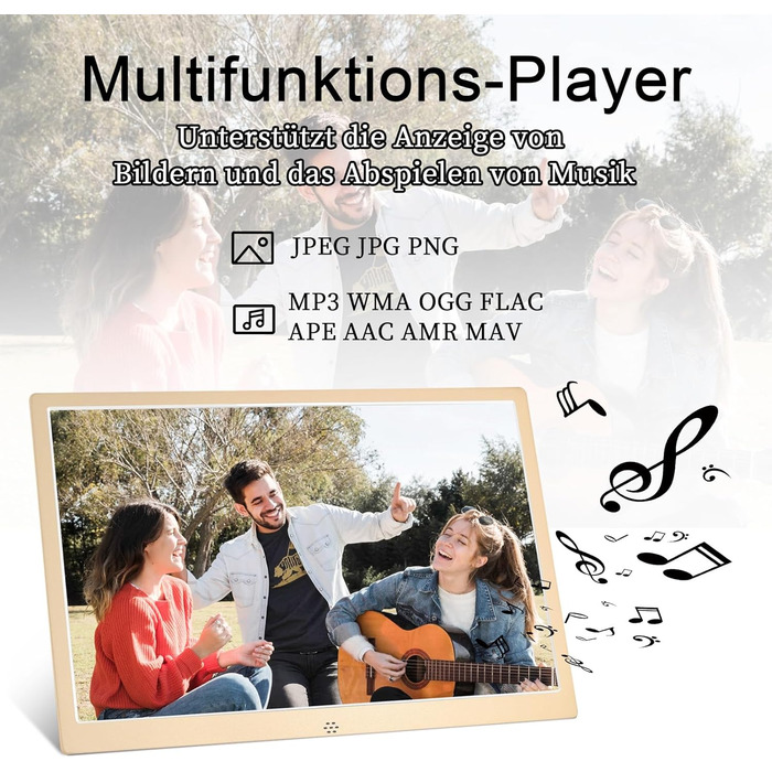 Цифровий фоторамка TSITSC 8.7 дюйма, IPS-екран 1024*768, календар, музика, фото/відео програвач, підтримка USB/SD, з пультом дистанційного керування (Чорний) (12 дюймів Золотий)