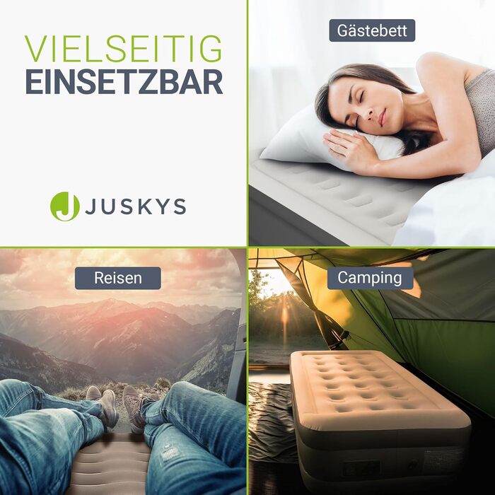 Надувний матрац Juskys самонадувний 150x200 см з вбудованим насосом - 2 місця, для гостей або кемпінгу, водонепроникний, блакитно-білий (сірий, одинарний)