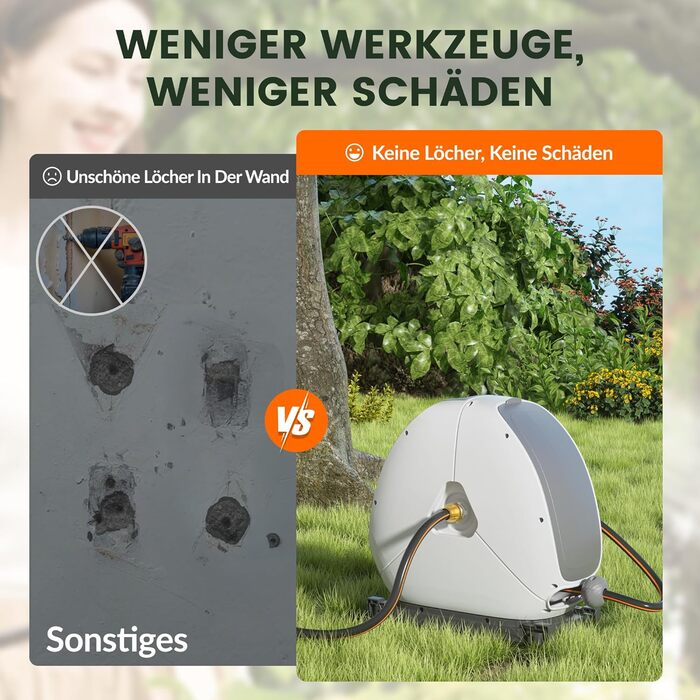 Тросовий барабан для садового шланга Giraffe Tools 25 м з висувною конструкцією, міцною основою, 7-функціональною насадкою та 360° поворотним кріпленням