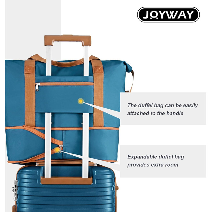 Набір валіз Joyway 6шт з жорстким корпусом, beauty-кейс, косметичка, 4 колеса, TSA-замок, морсько-коричневий (блакитний/коричневий), набір ручної поклажі 4шт