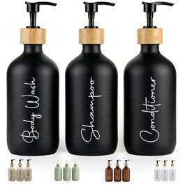 Набір дозаторів для мила в ванну кімнату, матовий чорний, 500 мл, 3 шт. для гелю та шампуню, з воронкою, елегантний та практичний