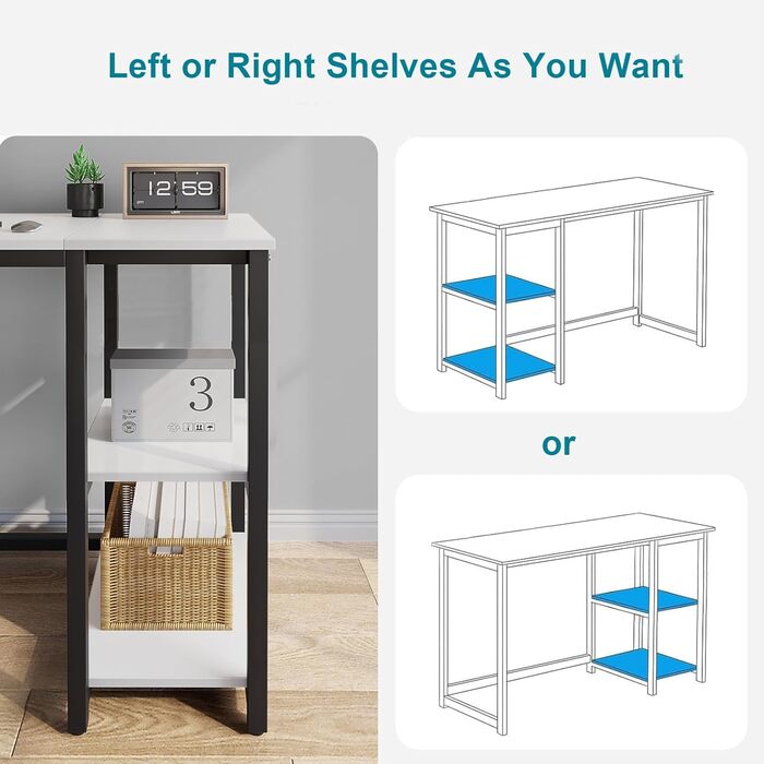 Комп'ютерний стіл WOHOMO білий, 100 см, з місцем для зберігання, для дому та офісу