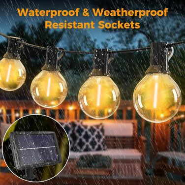 Сонячна гірлянда для вулиці Litogo з 27 лампочками G40, 8 режимів, диммування, з пультом, для балкона, саду, тераси, тепле світло