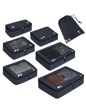 Набір органайзерів для подорожей ECOHUB для валізи, 7 предметів, екологічні пакувальні куби з переробленого PET, темно-синій