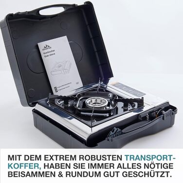 Газовий наметний котел TOM Adventure з нержавіючої сталі (4 картриджі, кейс) – Piezo запалювання, 1 конфорка