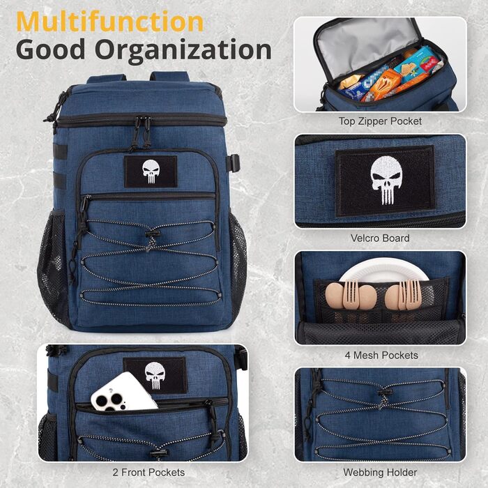 Тактичний холодильний рюкзак 25L: ізольований, водонепроникний, міцний. Ідеально для роботи, відпочинку, кемпінгу та походів (блакитний)