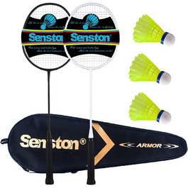Професійний набір для бадмінтону Senston Carbon, легка ракетка для бадмінтону, ракетка для бадмінтону, волан, ракетка з кишенею для ракетки, чорний білий