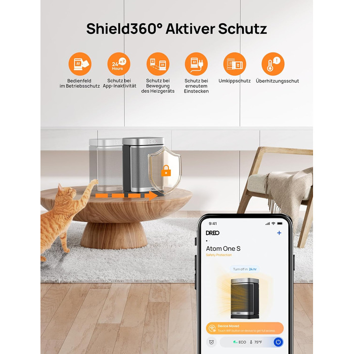 Портативний обігрівач розумних обігрівачів внутрішнього простору Dreo 1500 Вт, електричний обігрівач WiFi Alexa та Google Assistant, з термостатом і пультом дистанційного керування, безпечний невеликий обігрівач для офісу та дому