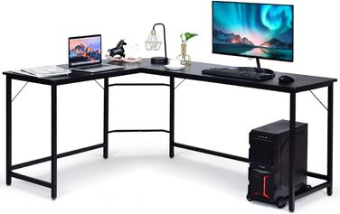 Письмовий стіл L-подібної форми, Кутовий стіл, Ігровий комп'ютерний стіл Настільний ПК Настільний комп'ютерний стіл з підставкою для процесора, Офісний стіл Кутовий стіл Кутовий стіл для домашнього офісу, 168 x 125 x 74 см (чорний) Чорний 168 x 125 x 74 с