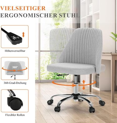 Офісний стілець Refined Living без підлокітників, комп'ютерний стілець на роликах, ергономічний стілець, вантажопідйомність до 113 кг, сірий колір