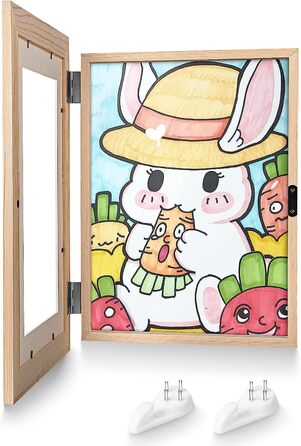 Дитяча художня рамка Aolso, рамка для фотографій формату А4 дитяча художня рамка переднє отвір з 2 з'єднаннями, що заповнюється відкривається рамка для дитячих малюнків (білий) (колір дерева)