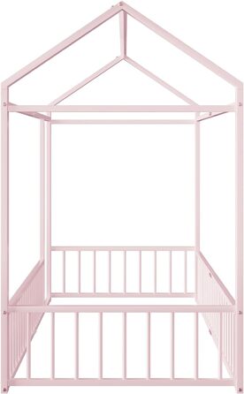 Захист від випадання Дитяче ліжечко Ліжко Будинок Металевий каркас ліжка з огорожею (рожевий), 90x200