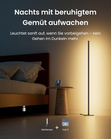 SwitchBot Matter Підлоговий світильник для вітальні та спальні, RGBWW, димування, Apple Home, Alexa, Google Home, керування через APP, музичні та сценні режими, чорний