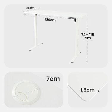 Електричний регульований стіл Arebos 120x60 см з пам'яттю | Комп'ютерний стіл, стоячий стіл, офісний стіл | Білий